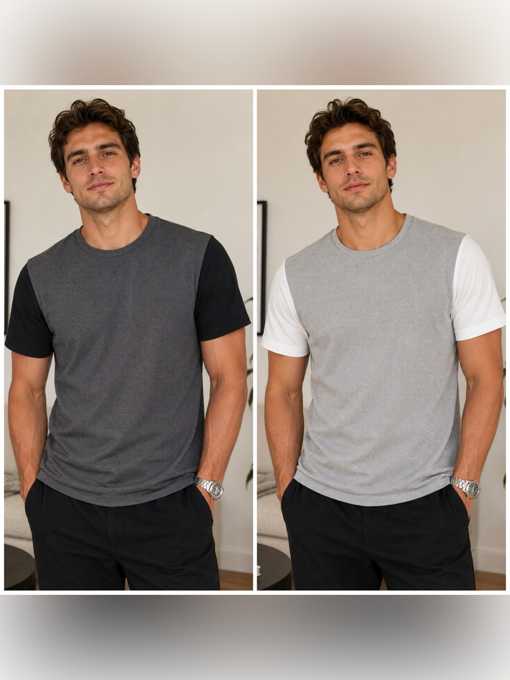 Men's Marc Anthony Two-Tone Short Sleeve Knit Tees - Gray/Black & Gray/White